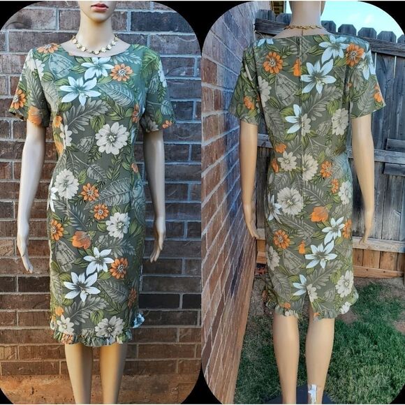 Kathie Lee Women’s  Short Sleeve Floral Olive Green dress - Picture 6 of 14